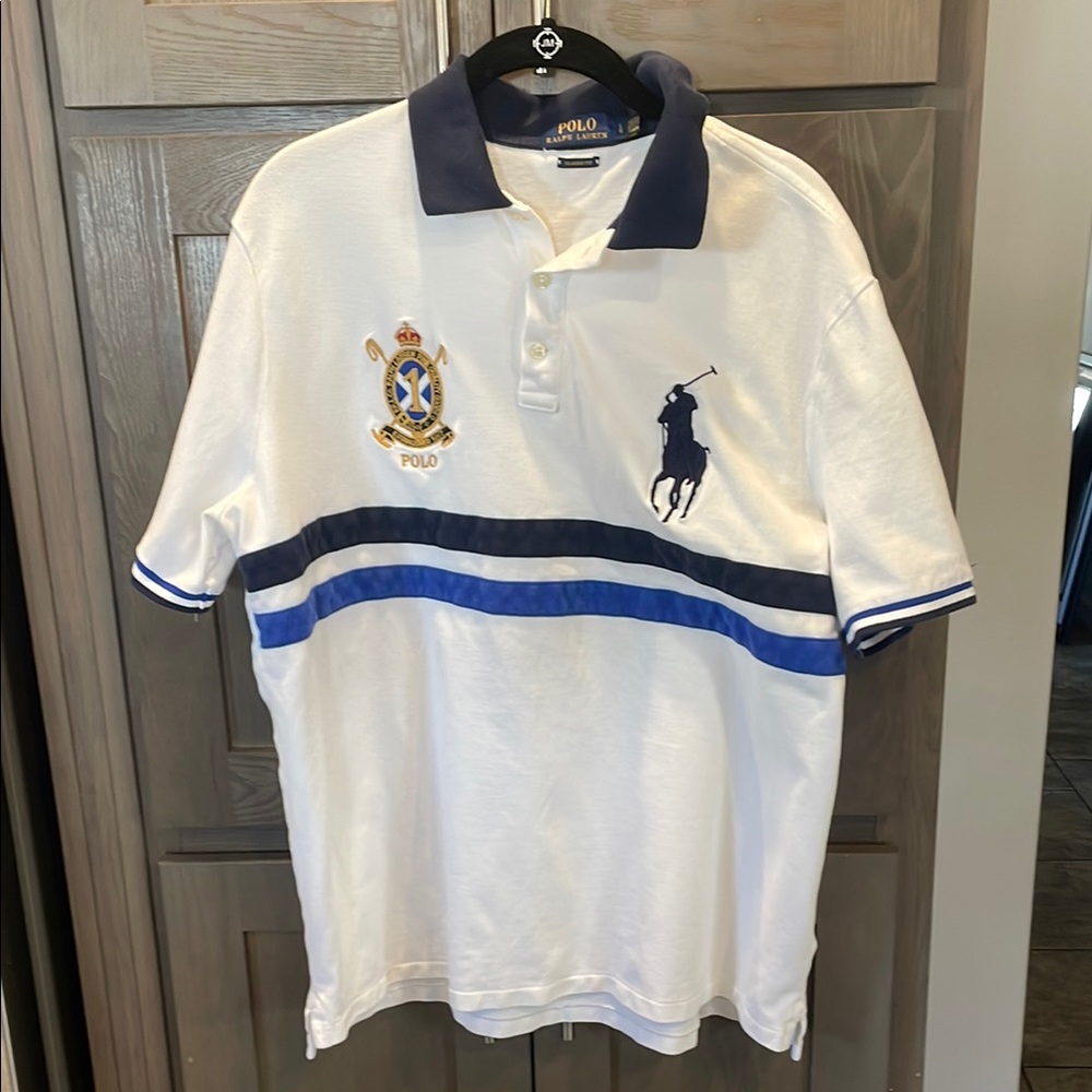 Polo by Ralph Lauren White and Blue Men's Crest Big Pony Shirt